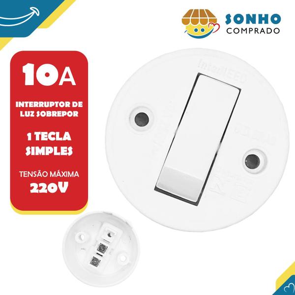 Imagem de Interruptor de luz sobrepor branco 1 tecla simples 10A 250V 047674 InterNEED