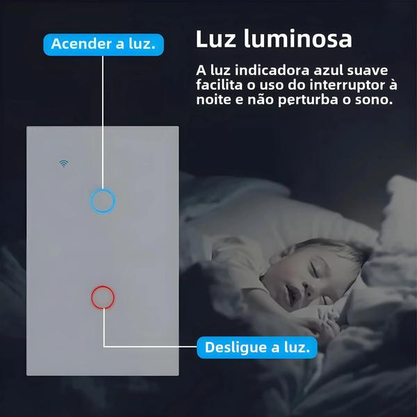 Imagem de Interruptor de Luz Wi-Fi Inteligente com Fio Neutro - Interruptor de Toque para Parede