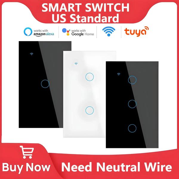 Imagem de Interruptor de Luz Wi-Fi Inteligente com Fio Neutro - Interruptor de Toque para Parede