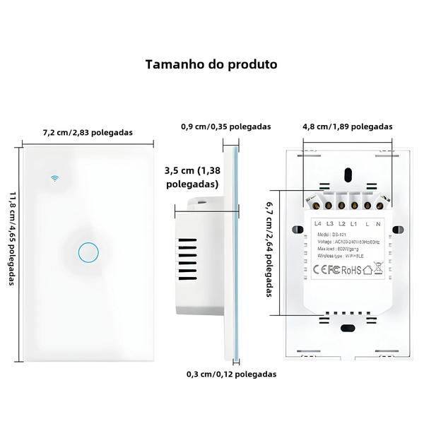 Imagem de Interruptor de Luz Wi-Fi Inteligente com Toque - Necessário Fio Neutro