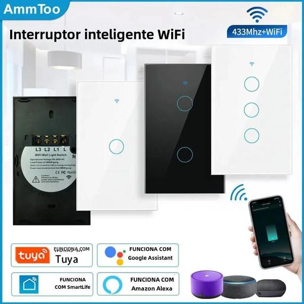 Imagem de Interruptor de Luz Wi-Fi Inteligente (EUA/120V) - Painel de Toque - Compatível com Alexa e Google Home (1/2/3 Gangues)