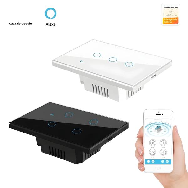 Imagem de Interruptor de Luz Wi-Fi Inteligente Tuya - Controle por Toque e Alexa (Fio Neutro Necessário) - 1/2/3/4 Gangues