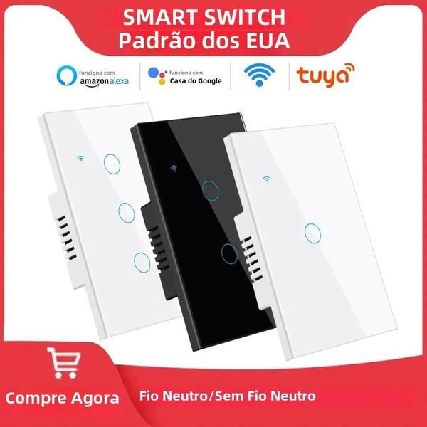 Imagem de Interruptor de Luz Wi-Fi Inteligente Tuya - Controle por Toque e Alexa (Fio Neutro Necessário) - 1/2/3/4 Gangues