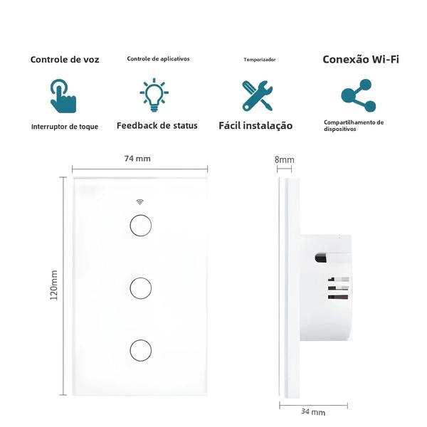 Imagem de Interruptor de Luz Wi-Fi Inteligente Tuya - RF433 - Funciona com Alexa (Fio Neutro Opcional)