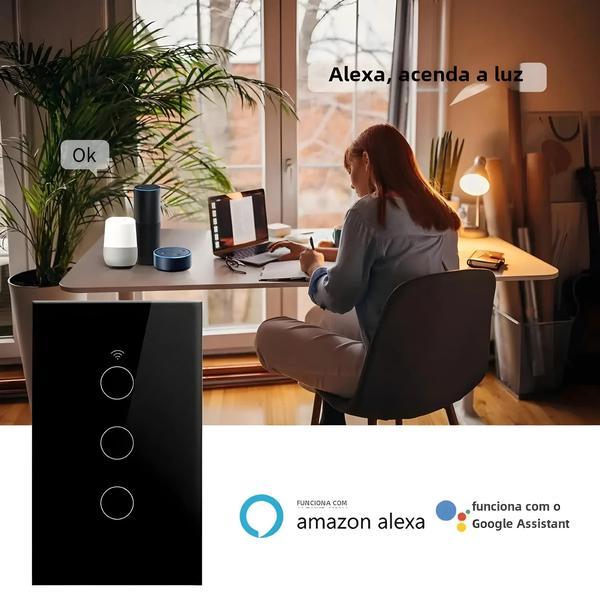 Imagem de Interruptor de Luz Wi-Fi Inteligente Tuya - RF433 - Funciona com Alexa (Fio Neutro Opcional)