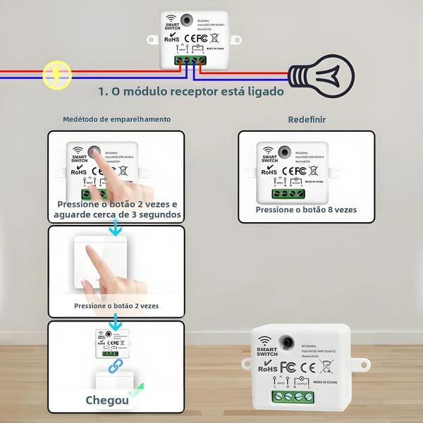 Imagem de Interruptor de Parede Inteligente Sem Fio RF 433MHz - Controle Remoto 1/2/3 Gangues LED