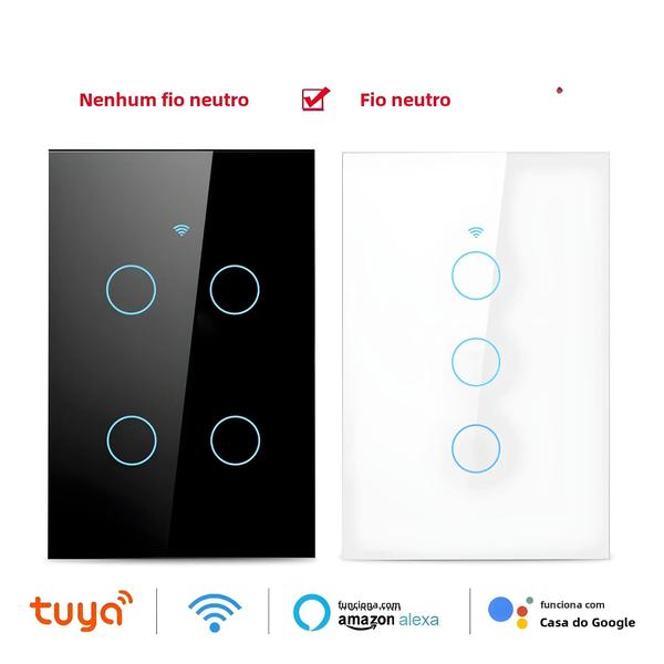 Imagem de Interruptor de Parede Inteligente Wi-Fi Touch - Sem Fio Neutro - Controle de Luz LED