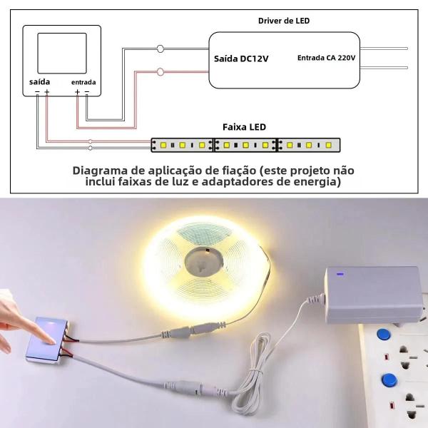 Imagem de Interruptor De Sensor De Toque Led Regulável 12v Para Decoração De Luz De Fundo De Espelho De