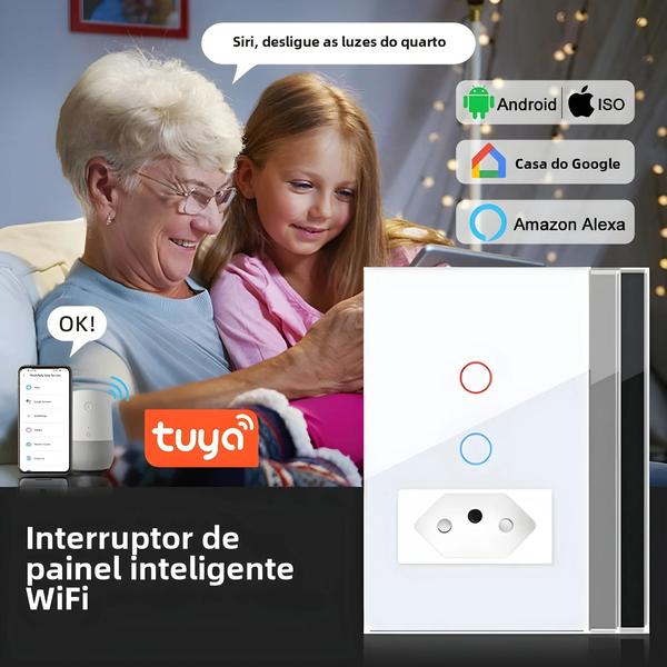 Imagem de Interruptor De Toque Inteligente Wifi Sran Tuya 1/2 Gang Painel De Vidro Temperado Funciona Com