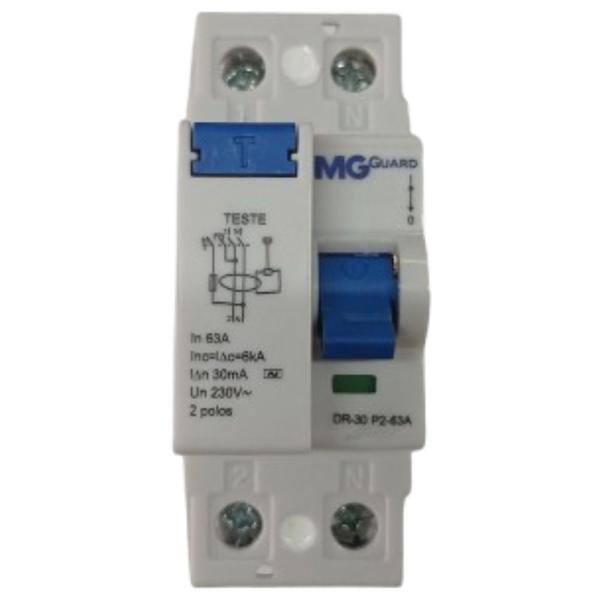 Imagem de Interruptor Diferencial Disjuntor Bipolar DR-63A Residencial Fase e Neutro  DR-30 P2-63a