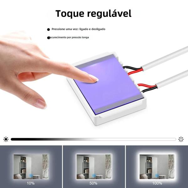 Imagem de Interruptor Dimmer LED Touch 12V 5A - Ajustável, CCT e Capacitivo para Espelho