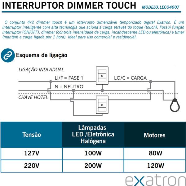 Imagem de Interruptor Dimmer Touch 4X2 Controle Lampada Ventilador Teto