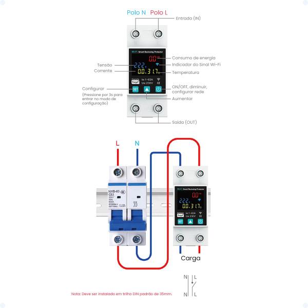 Imagem de Interruptor Disjuntor Inteligente Wifi 63 P/ Quadro Elétrico