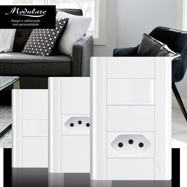 Interruptor + duas tomadas 20a com placa 4x2 Fame Modulare Imagem de Interruptor + duas tomadas 20a com placa 4x2 Fame Modulare
