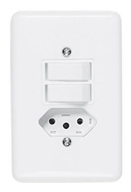 Imagem de Interruptor Duplo Simples C/ Tomada  2P+T 6/10A 250V Branco Ilumi 20210