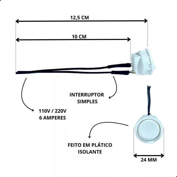 Interruptor Gota Redondo Branco 2 Pinos Com Cabo 10Cm - Led Line Imagem de Interruptor Gota Redondo Branco 2 Pinos Com Cabo 10Cm