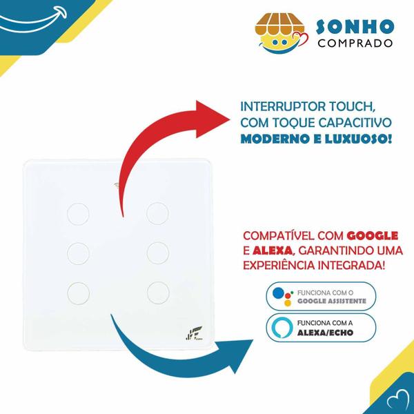 Imagem de Interruptor Inteligente Touch Wi-Fi+RF com 6 botões SA-RF468F JWCOM