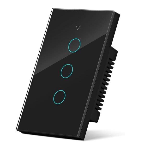 Imagem de Interruptor Inteligente Wi Fi 3 Botões Touch Smart Preto