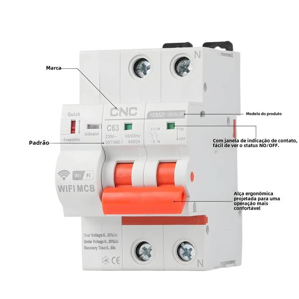 Imagem de Interruptor Inteligente Wi-fi Cnc Ycb9zf 2p3p4p, Proteção Contra Curto-circuito, Interruptor De