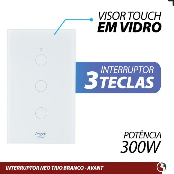 Imagem de Interruptor Inteligente Wifi 3 Botões Touch 4x2 Digital Smart Alexa Google Home - AVANT NEO