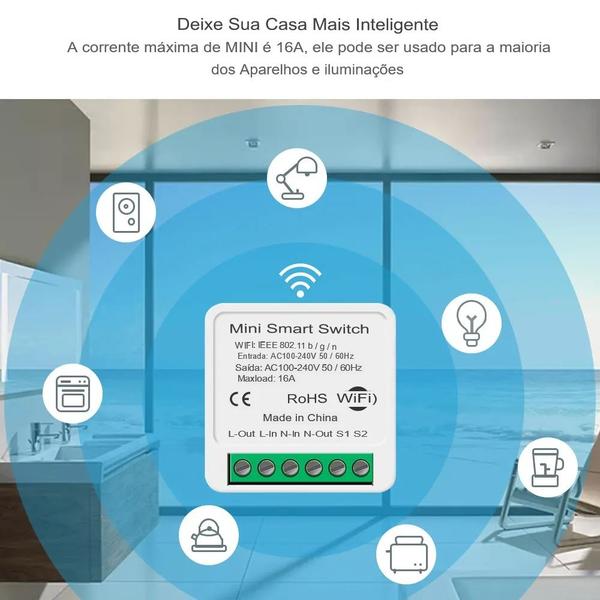 Imagem de Interruptor Módulo Inteligente 1 Canal 16a Smart Switch Tuya Alexa Google Assistente