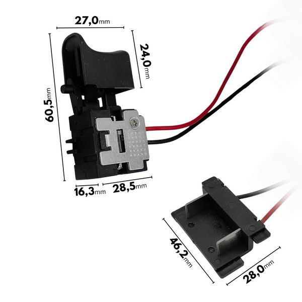 Imagem de Interruptor Preto com Led e Contato da Bateria Compatível com Parafusadeira WAP BPF12K3 Black