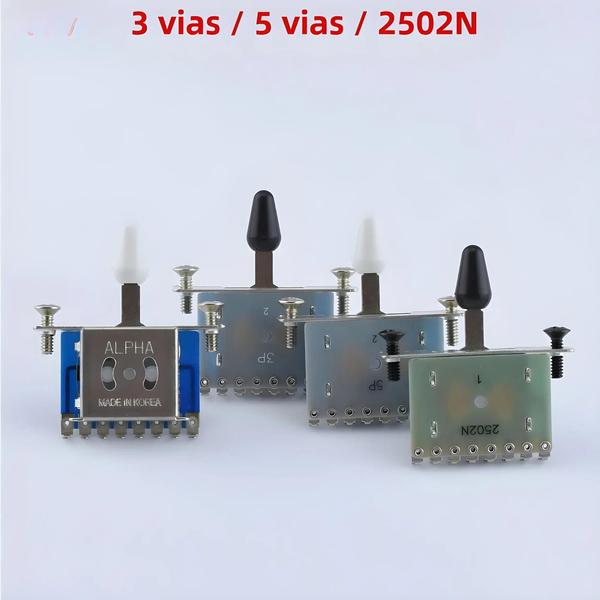 Imagem de Interruptor Seletor de Captador de Guitarra Elétrica Alfa - 5 Vias, 3 Vias e 2502N (Fabricado na Coreia)