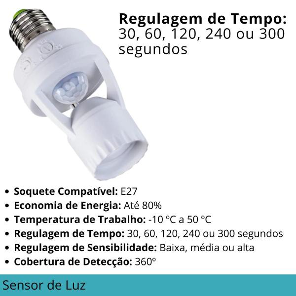 Imagem de Interruptor Sensor Presença  Soquete  com Fotocélula para Lâmpadas de Até 60W