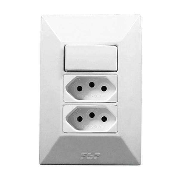 Interruptor Simples 1 Tecla + 2 Tomadas 10A 2p+t Com Espelho Branco Linha Dubai Bivolt 127v e 250v - EPM ACESSORIOS Imagem de Interruptor Simples 1 Tecla + 2 Tomadas 10A 2p+t Com Espelho Branco Linha Dubai Bivolt 127v e 250v