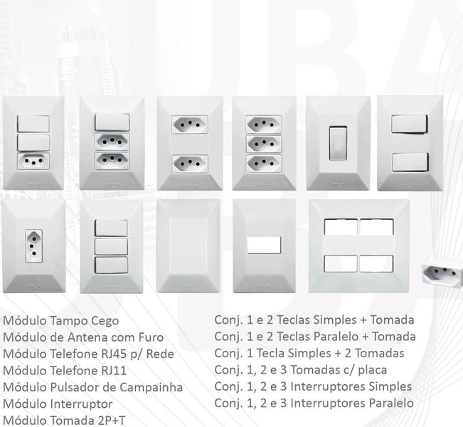 Interruptor Simples 1 Tecla + 2 Tomadas 10A 2p+t Com Espelho Branco Linha Dubai Bivolt 127v e 250v - EPM ACESSORIOS Imagem de Interruptor Simples 1 Tecla + 2 Tomadas 10A 2p+t Com Espelho Branco Linha Dubai Bivolt 127v e 250v