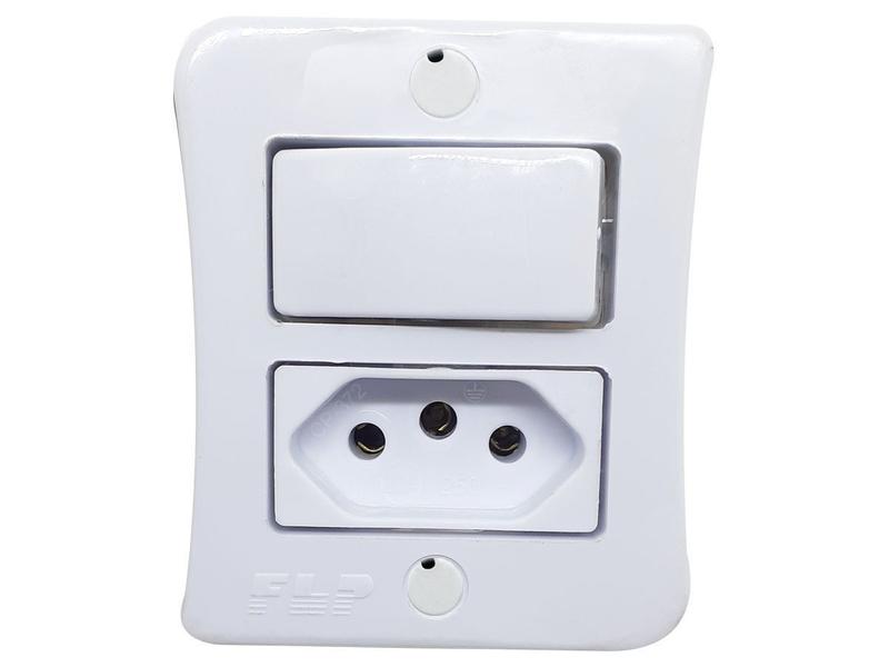 Interruptor Simples 1 Tecla + Tomada 20A 2p+t Sobrepor Externo Com Espelho Branco Linha Viena - EPM ACESSORIOS Imagem de Interruptor Simples 1 Tecla + Tomada 20A 2p+t Sobrepor Externo Com Espelho Branco Linha Viena