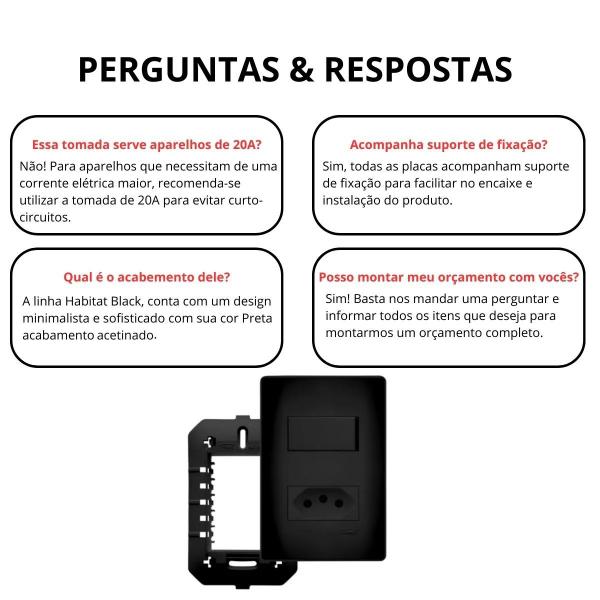 Imagem de Interruptor Simples +1 Tomada 10a Preto Fosco Black