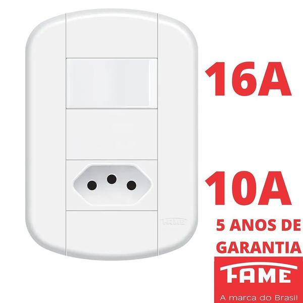 Imagem de Interruptor Simples 16A e Tomada Padrão 2P+T 10A Com Placa Blanc Mais FAME