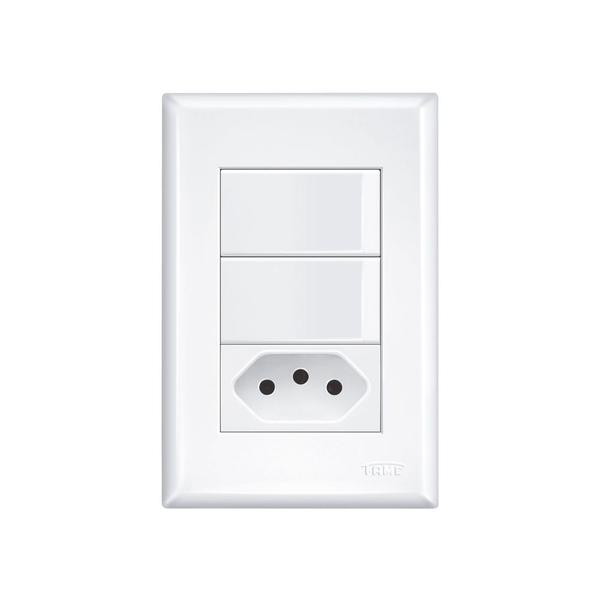 Interruptor Simples Duplo e Tomada 2P+T 20A Fame Evidence com Placa 4x2 Branco Imagem de Interruptor Simples Duplo e Tomada 2P+T 20A Fame Evidence com Placa 4x2 Branco