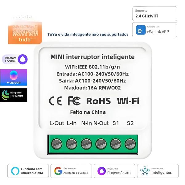 Imagem de Interruptor Smart WiFi 16A 2 Vias - Compatível com Alexa, Google Home e SmartThings