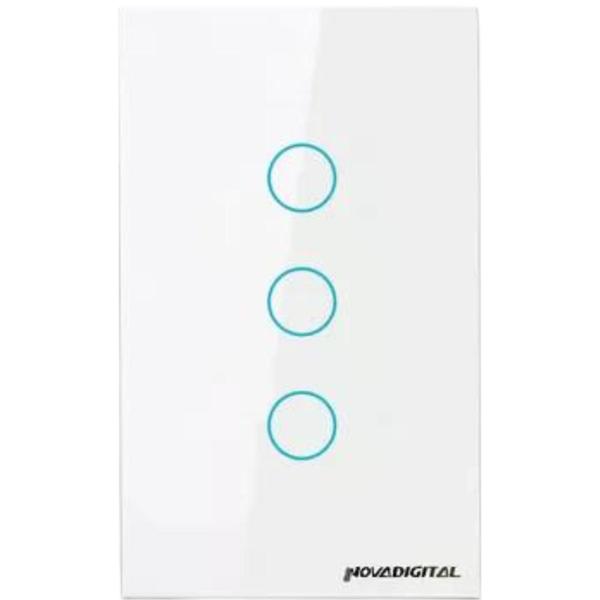 Imagem de Interruptor Touch Wi-Fi com 3 Botões Novadigital Branco LITE-WS3 Casa inteligente