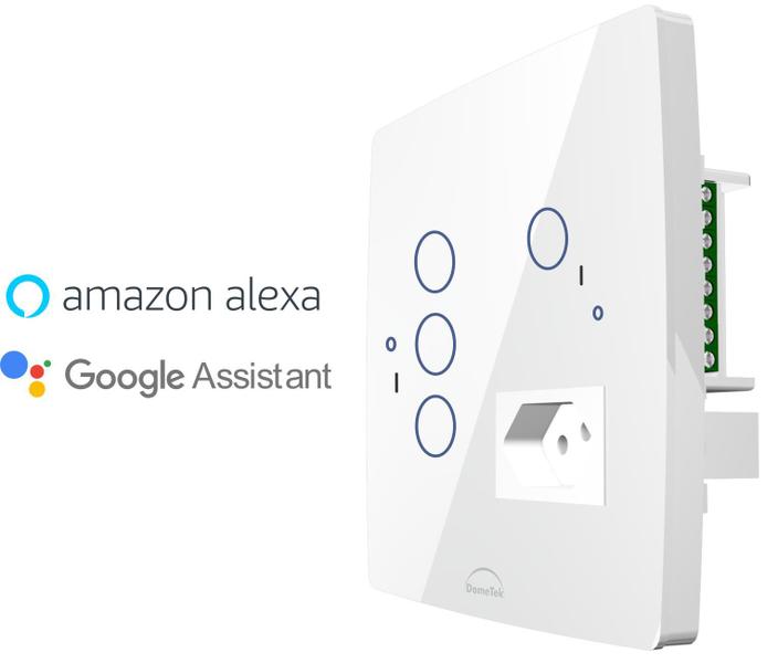 Imagem de Interruptor WiFi Inteligente 4x4 4 Botões + Tomada Alexa Br