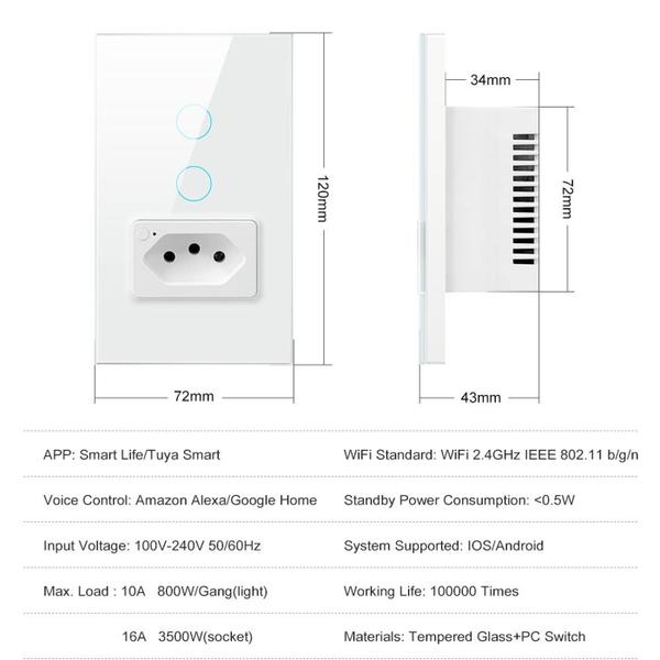 Imagem de Interruptor Wifi Nova Digital 1 e 2 Botao + Tomada Inteligente Touch BR ou PT