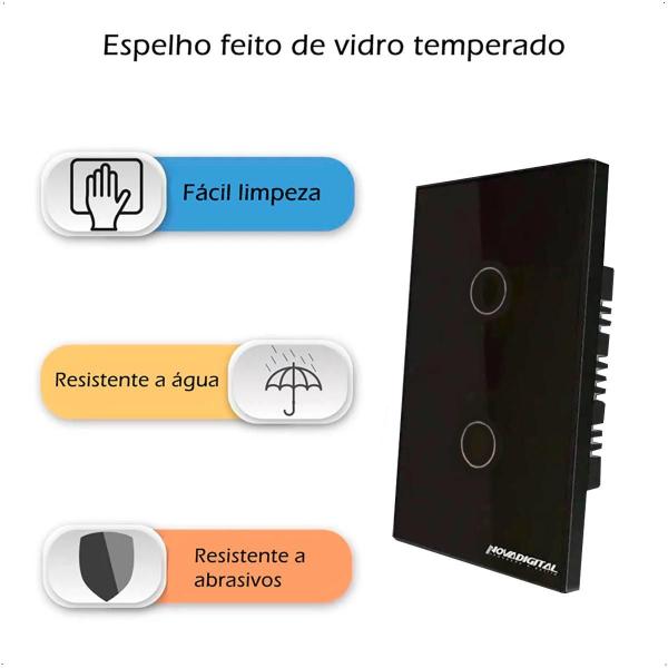 Imagem de Interruptor Zigbee Touch 2 Botões Inteligente 4X2 - Preto