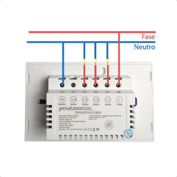 Imagem de Interruptor Zigbee Touch 3 Botões Inteligente 4X2 - Branco