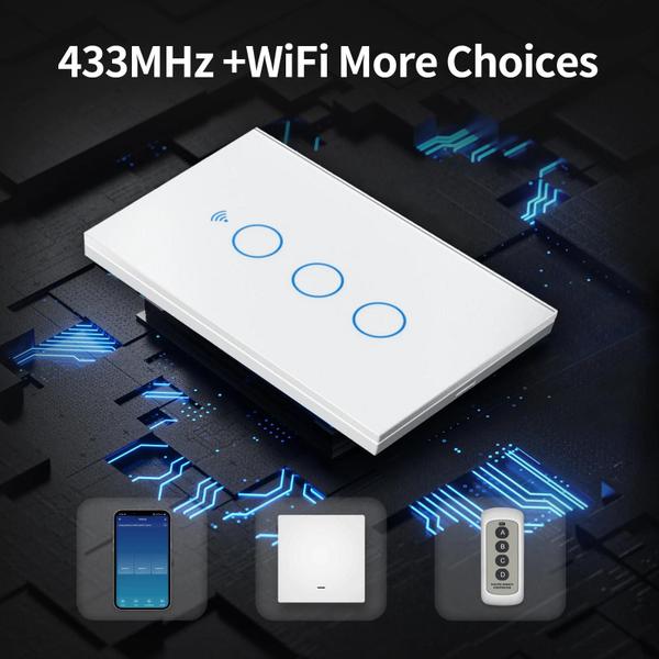 Imagem de Interruptores de Parede Inteligentes Wi-Fi/Bluetooth - 1 a 4 Gangues com Sensor de Toque