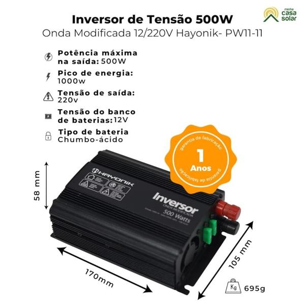 Imagem de Inversor de 500W 12V/220V Onda Modificada Hayonik - PW-HAY500