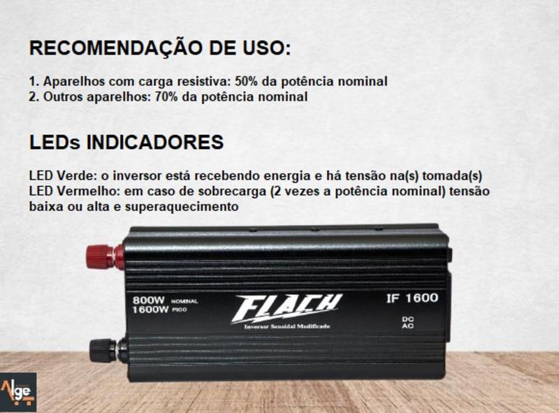 Imagem de Inversor De Energia 12/127v -1600w Pico Compacto E Eficiente