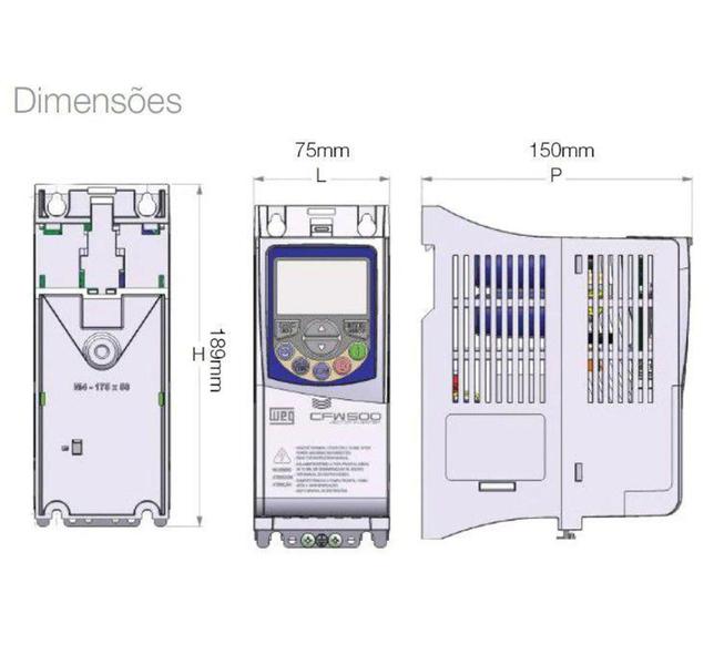 Imagem de Inversor de frequência WEG CFW500 Geração 2 1,5cv 380v 2,6a Com Entrada Trifásica e Saída Trifásica