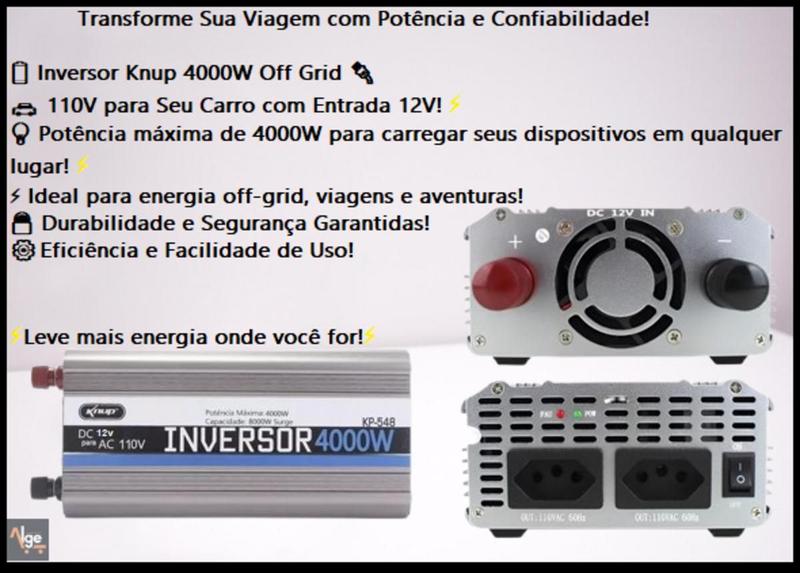 Imagem de Inversor De Tensão 12v 110v 4000w Knup Kp548 Transformador