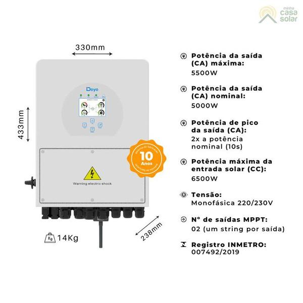 Imagem de Inversor híbrido 5,0kw 220v monofásico 1mppt c/ wifi deye