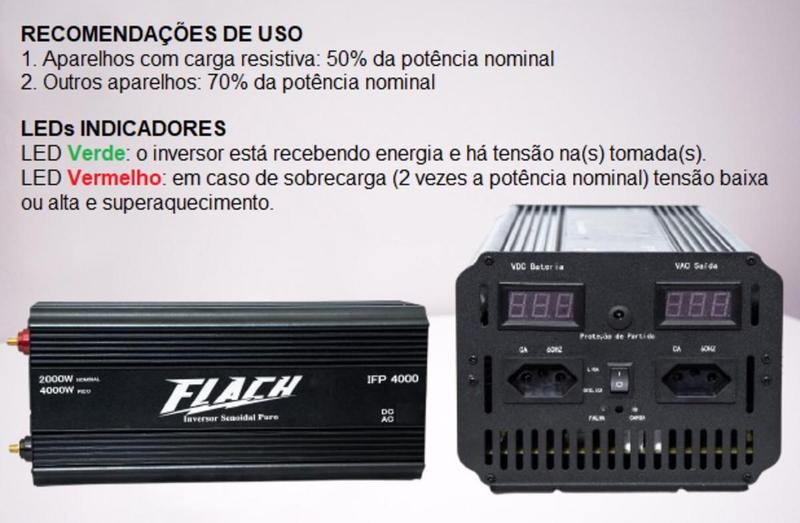 Imagem de Inversor Senoidal Pura P/ Frigobar 4000w Pico 24/220v Flach