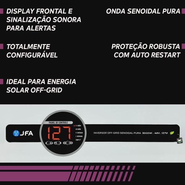 Imagem de Inversor Solar Tensão Senoidal Energia 3000W 48V P/127V JFA