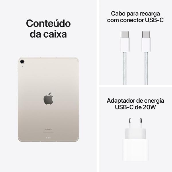 Imagem de iPad Air Apple, Tela 11", 1TB, Chip M2, Wi-Fi + Cellular, Câmera Traseira 12MP, iPadOS 17, Estelar - MUXU3BZ/A