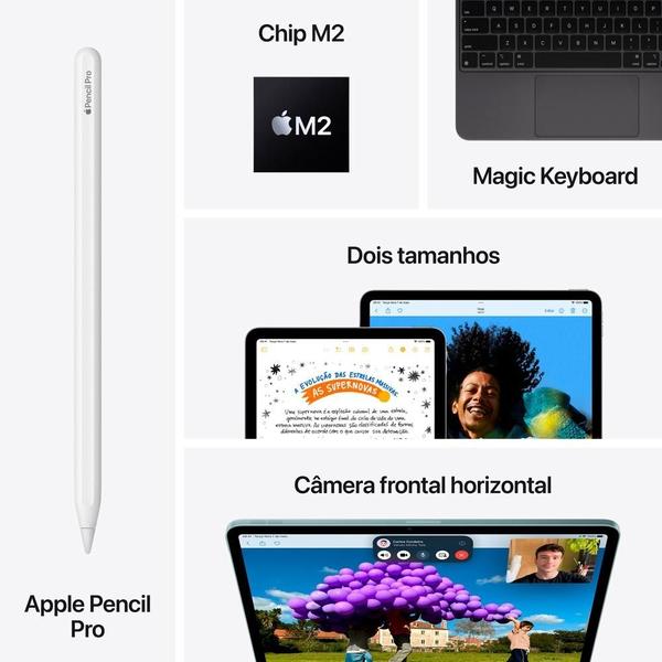 Imagem de iPad Air Apple, Tela 11", 256GB, Chip M2, Wi-Fi + Cellular, Câmera Traseira 12MP, iPadOS 17, Roxo - MUXL3BZ/A